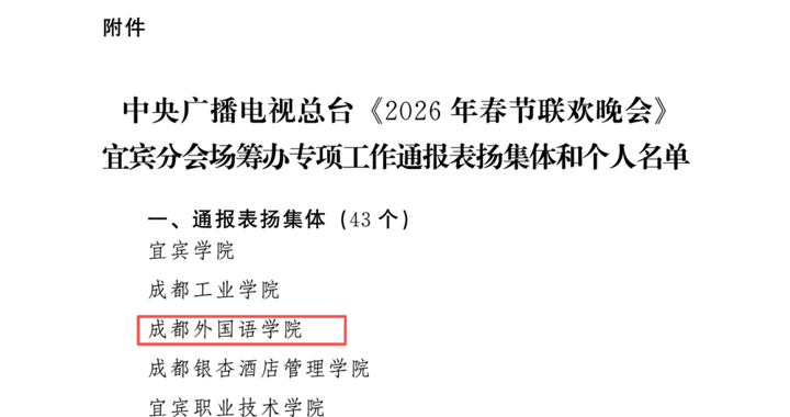 学校受到宜宾市委、市政府通报表扬