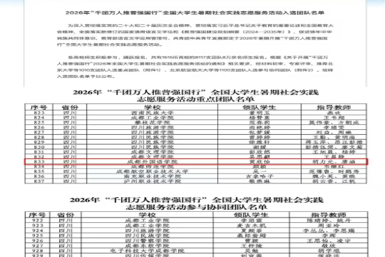 喜报 I 我院实践队成功入选2026年“千团万人推普强国行”全国大学生暑期社会实践志愿服务项目重点团队